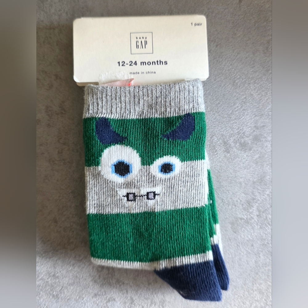 NWT Baby GAP Monster Gray Green Blue Socks 12-24 Months